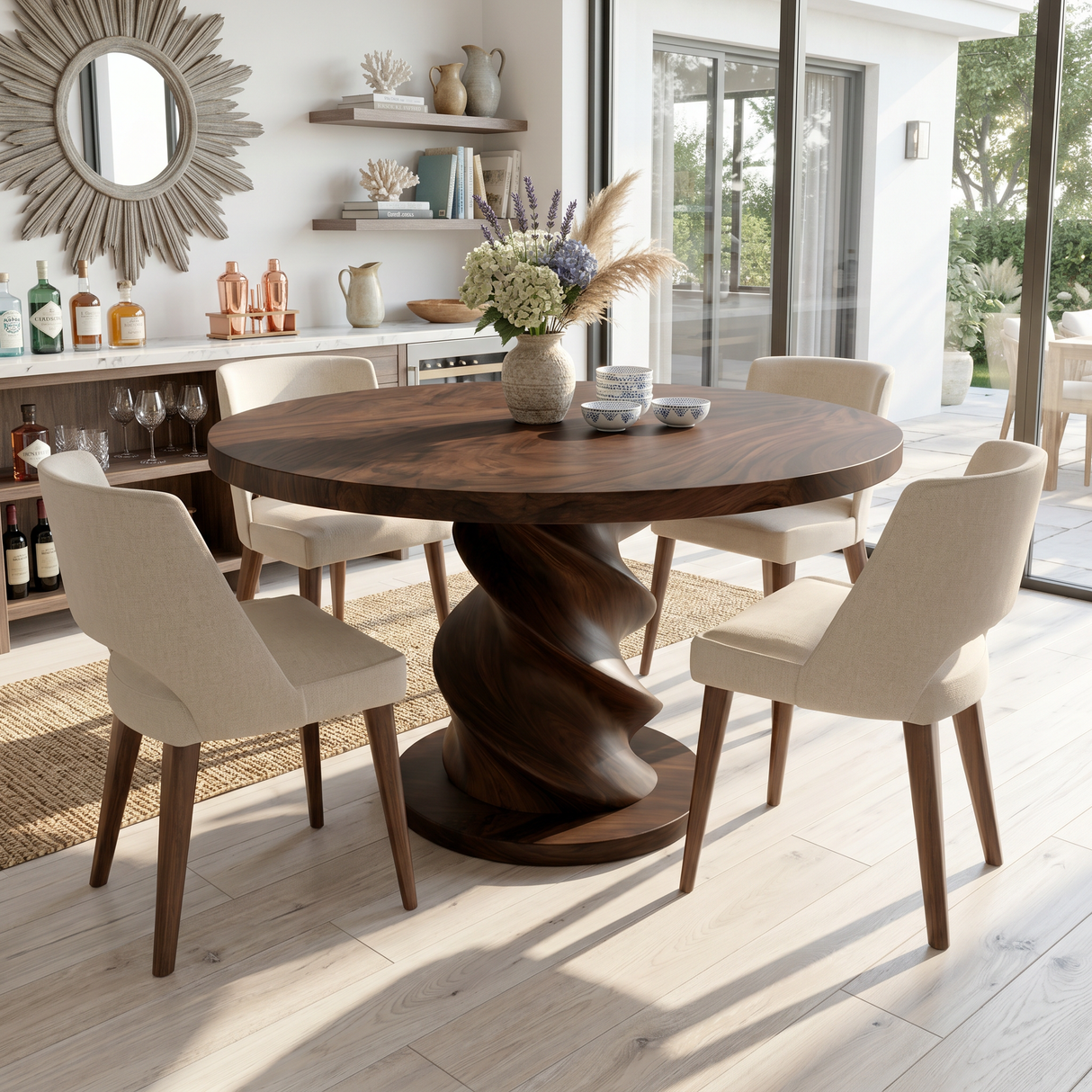Sculptural Round Bistro Table For Tropical Dining Room