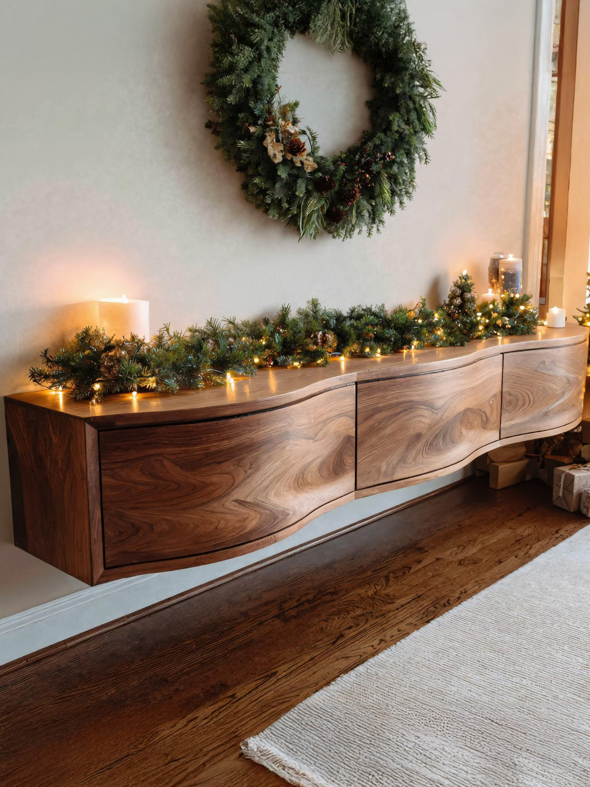 Modern Floating TV Shelf For Holiday Decoration