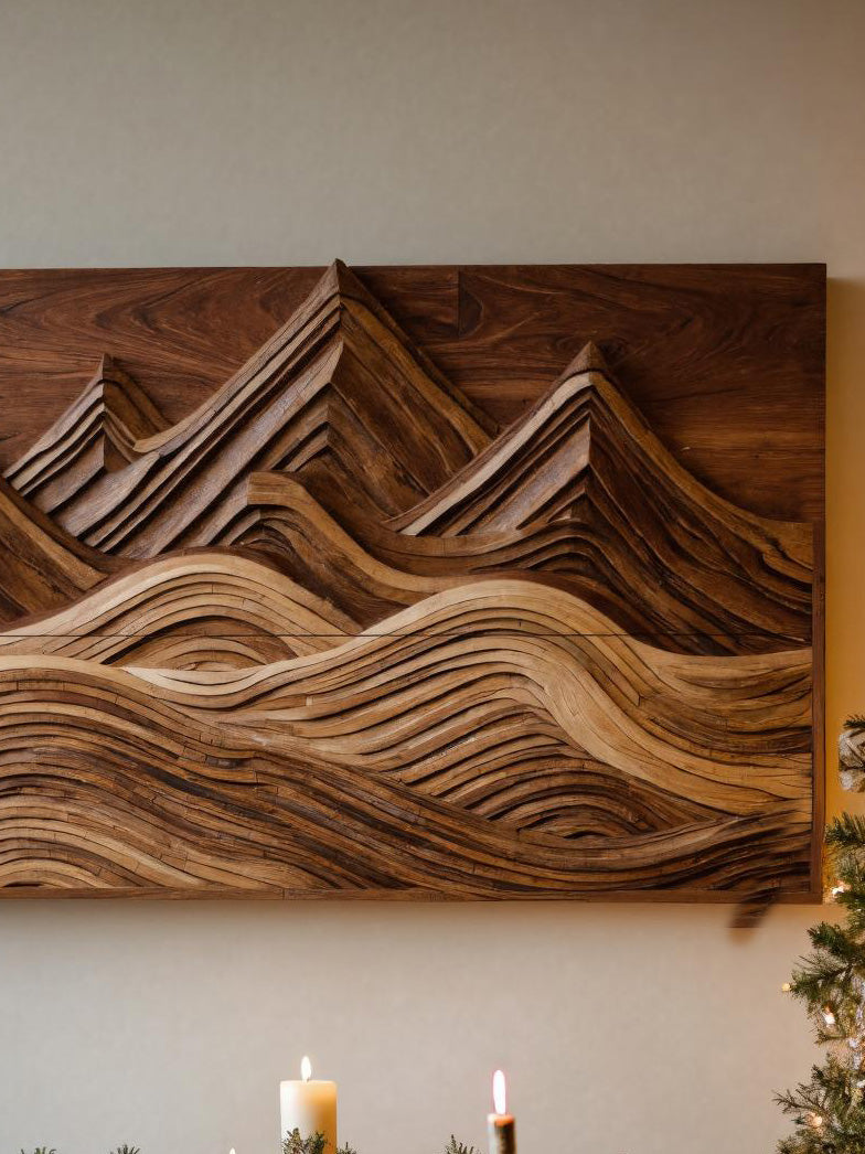 Modern Wall Art With Layered Mountain And Sun For Holiday Decoration