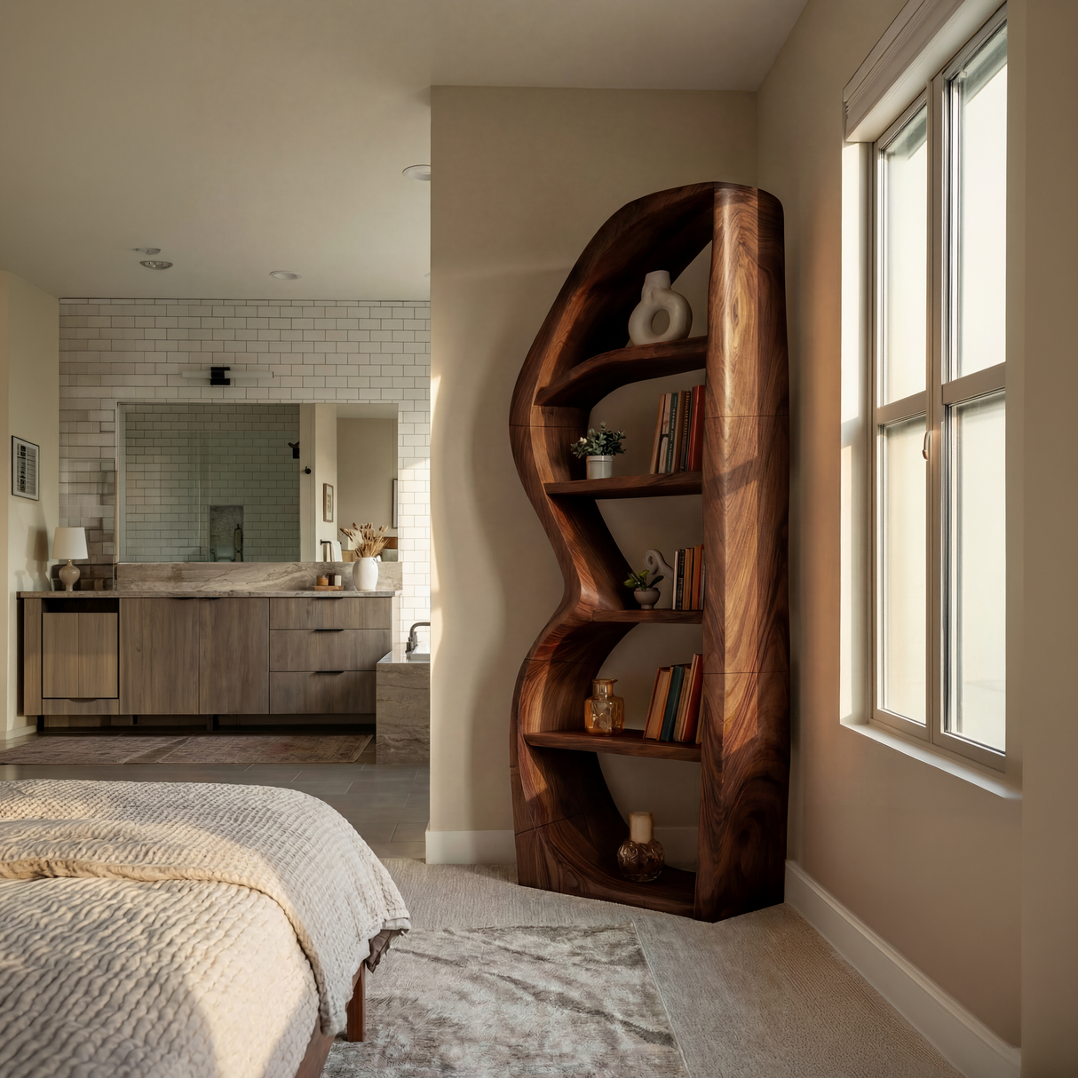 Mid Century Modern Unique Bookshelf Living Room Storage