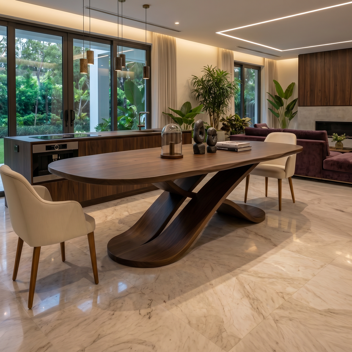 Oval Entertaining Table For Tropical Dining Room