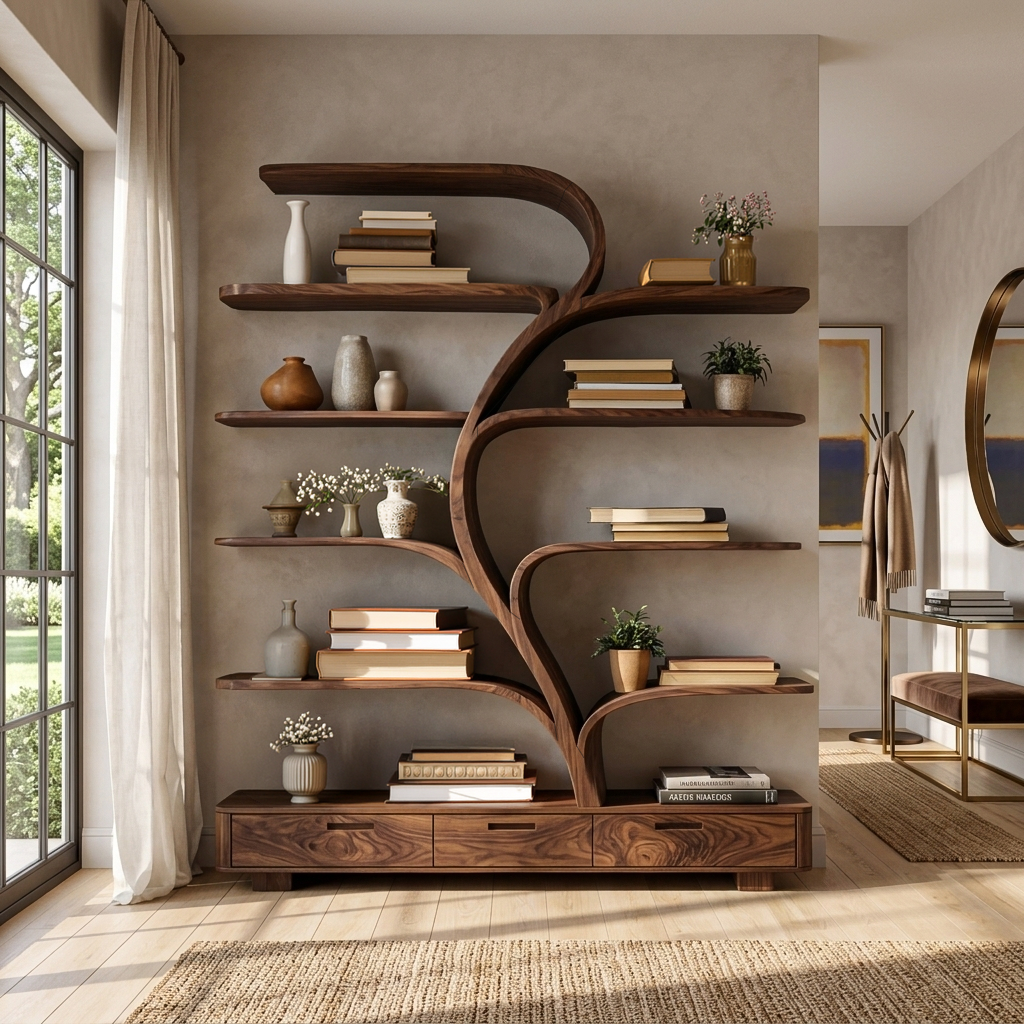 Organic Natural Wood Bookshelf Branch Shape For Home Decor