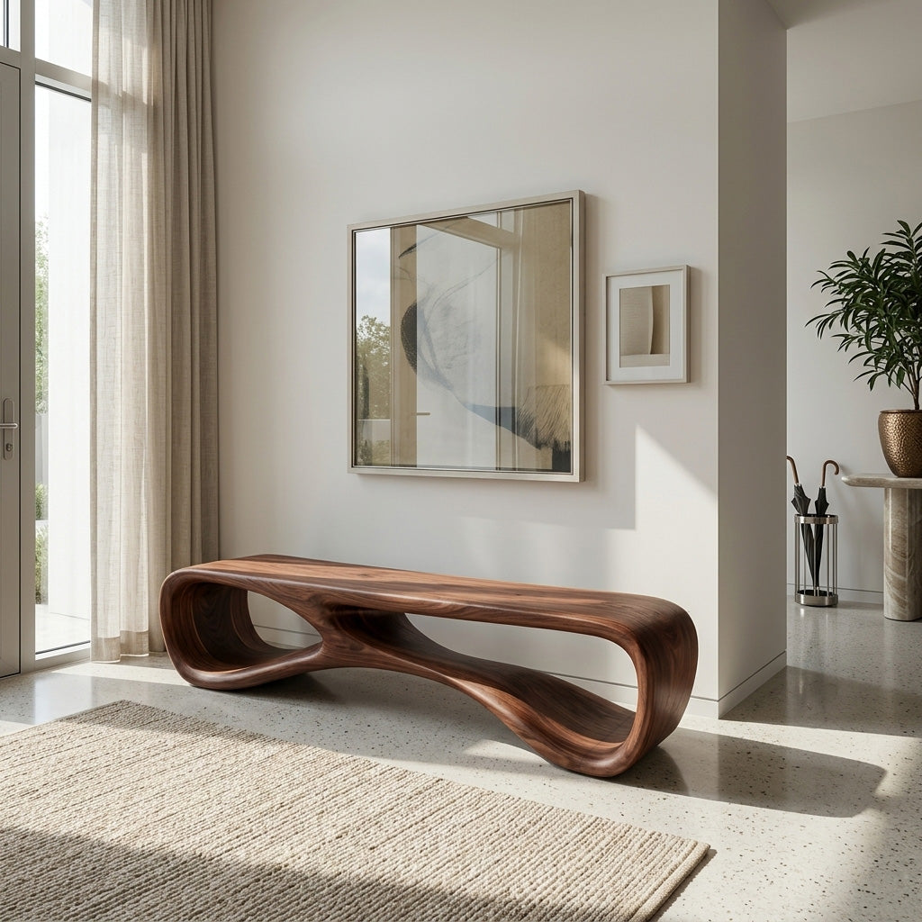 Artistic Natural Wood Bench For Modern Home Decor