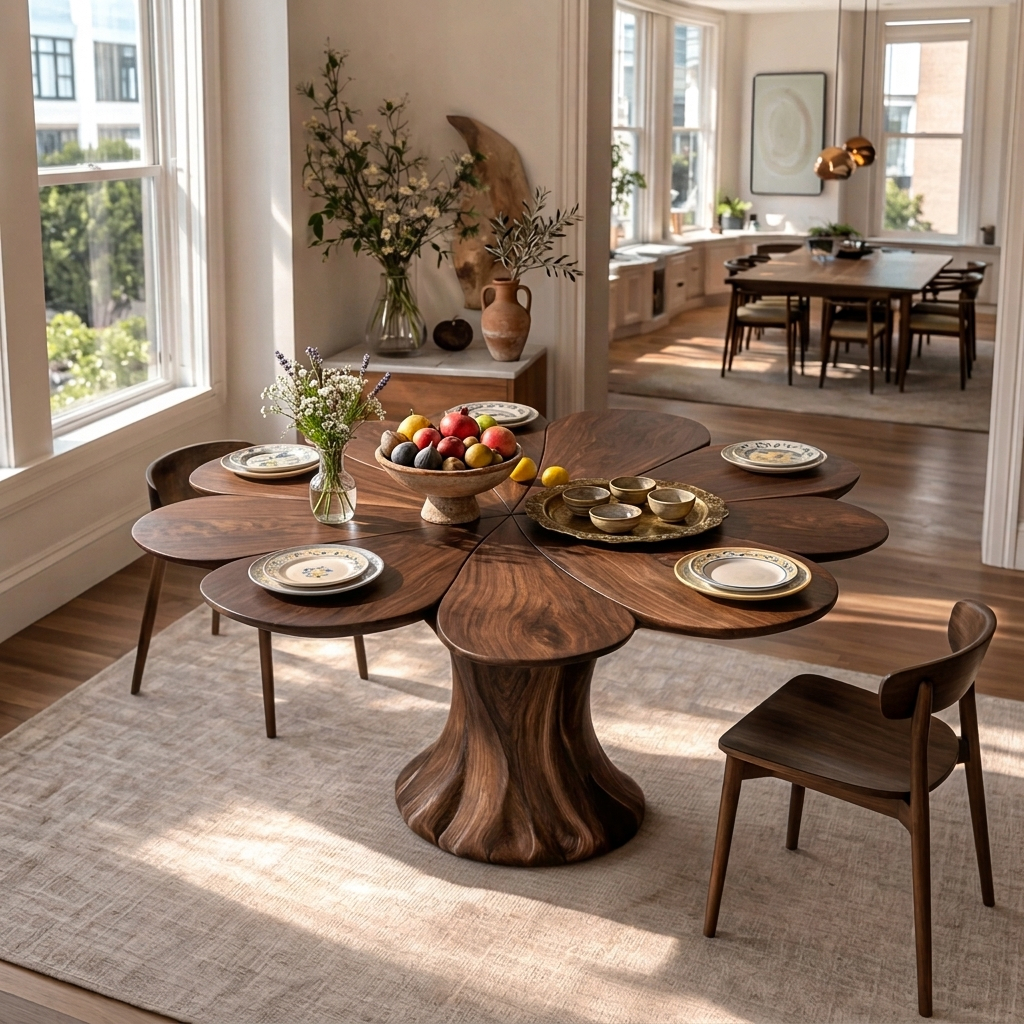 Modern Wooden Dining Table With Flower Shape For Kitchen