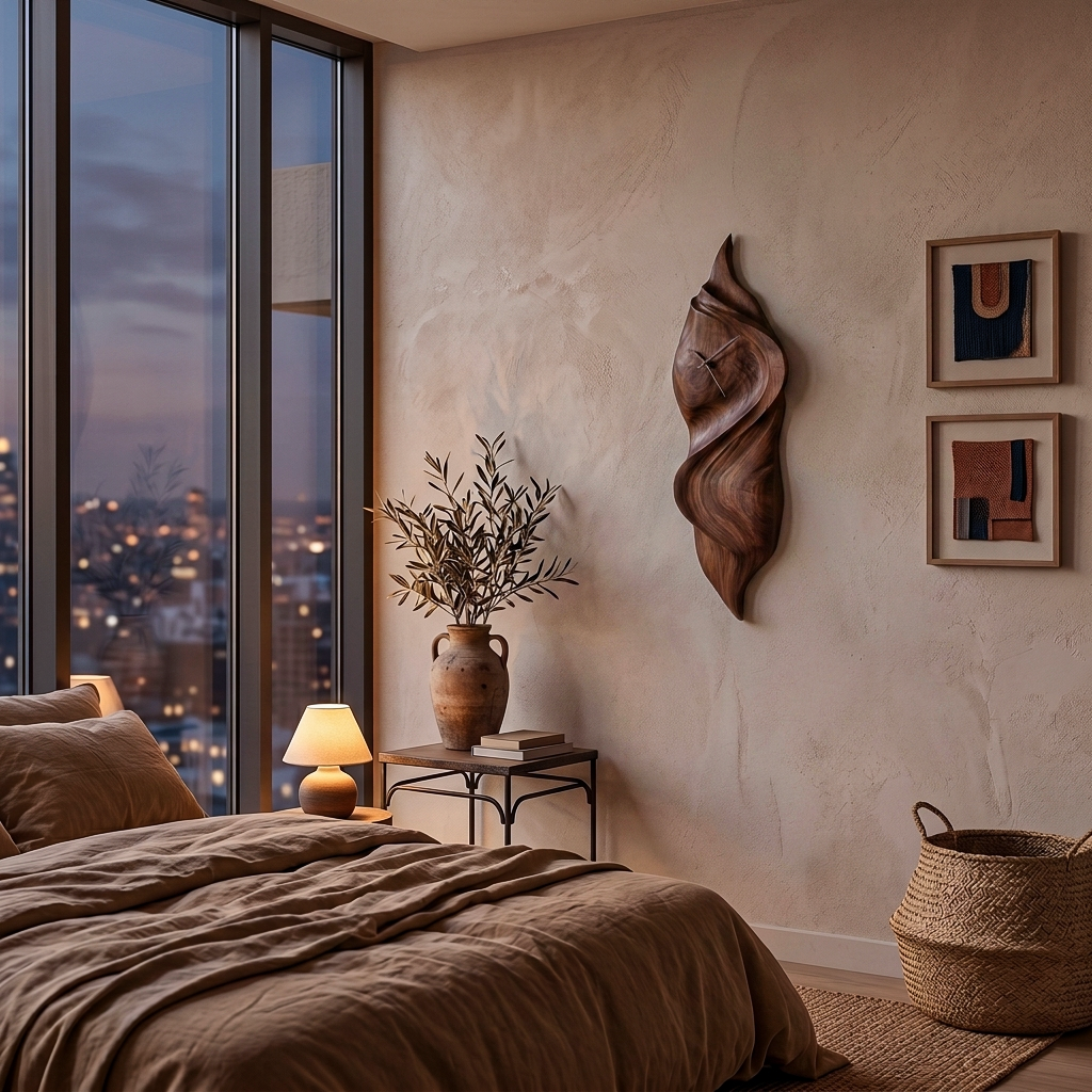 Handcrafted Sculptural Wooden Wall Clock For Cozy Bedroom