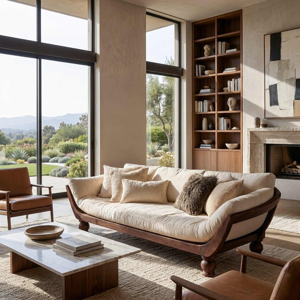 Sculptural Natural Wood Sofa For Living Room