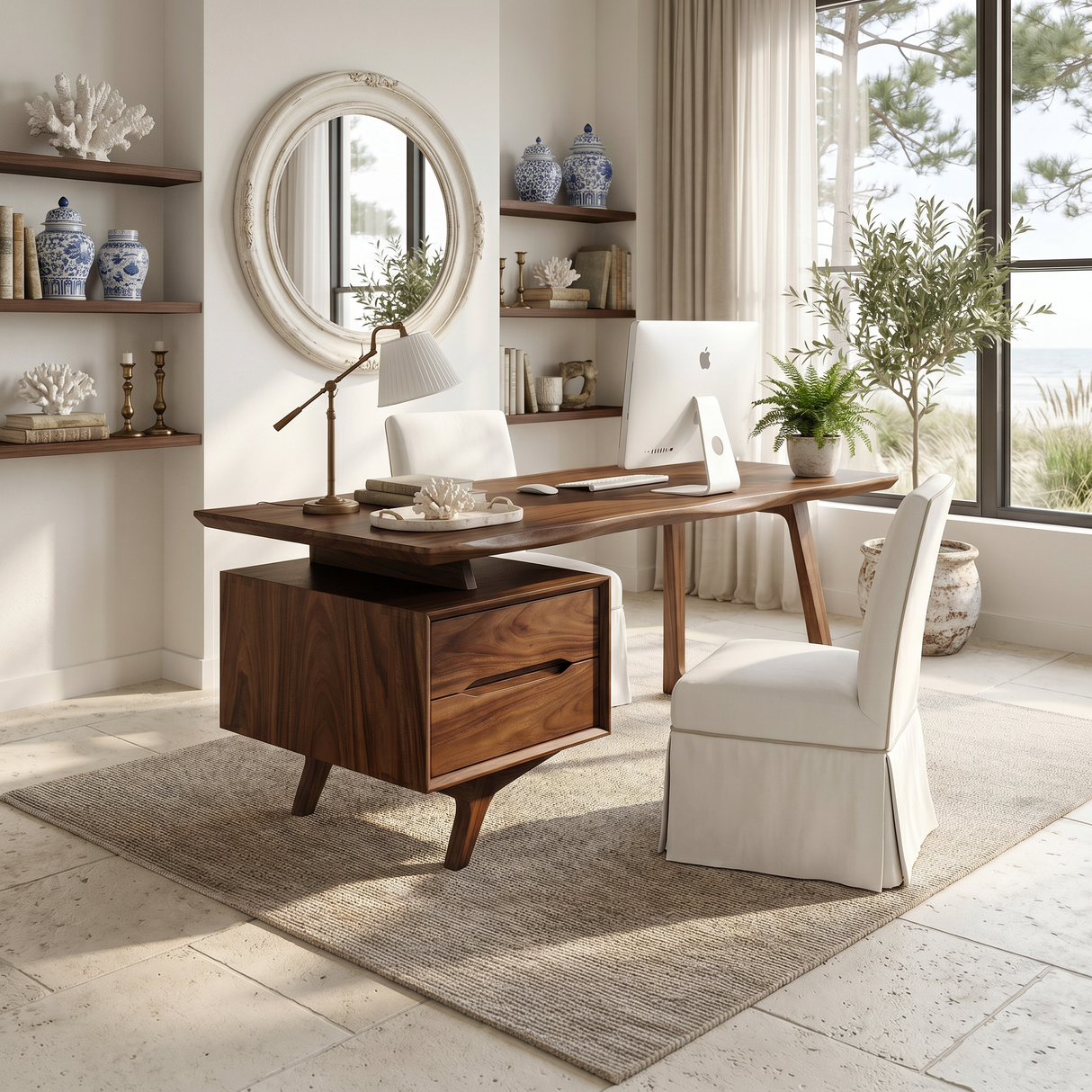 Contemporary Dual Pedestal Executive Desk Luxury Office