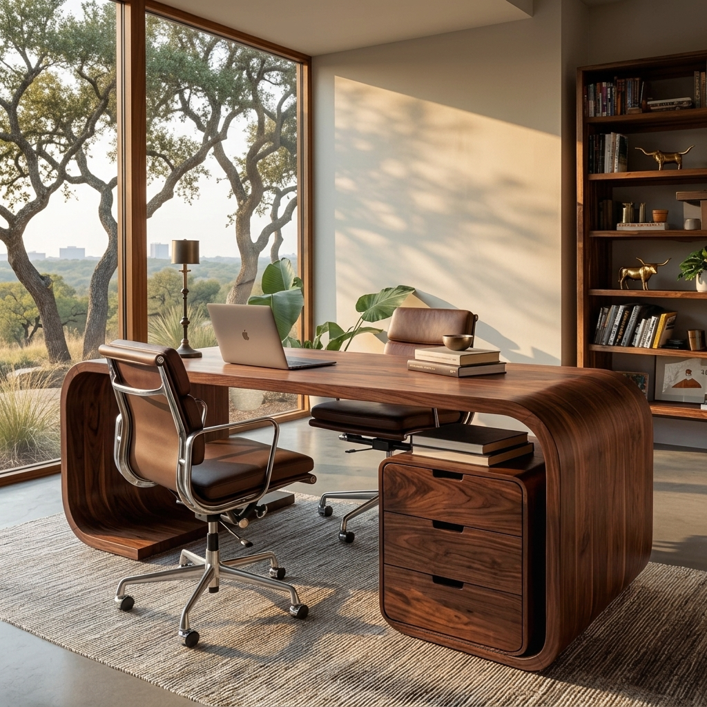 Modern Wooden Desk With Curved Base For Home Office