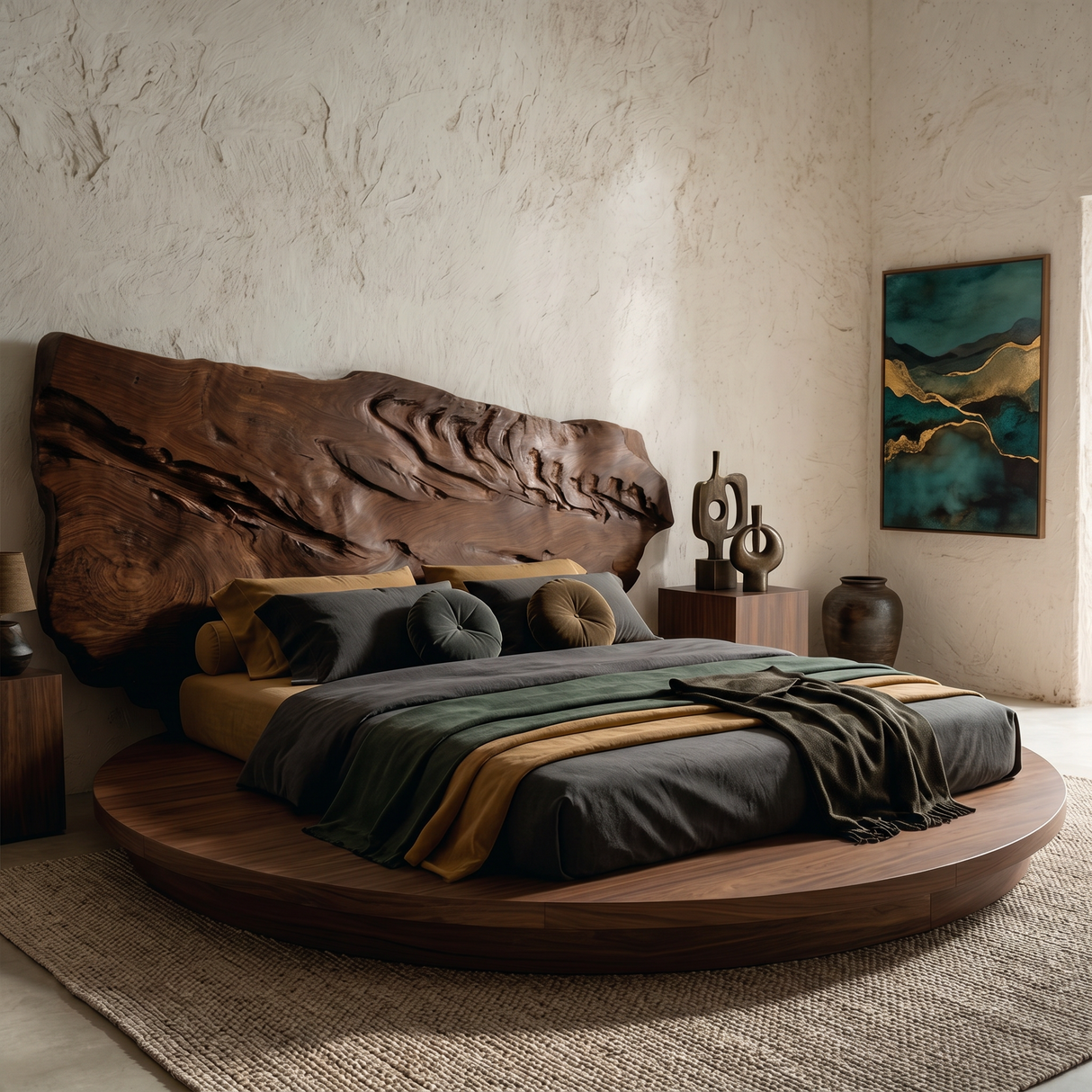 Live Edge Wood Headboard For Sculptural Luxury Bedroom