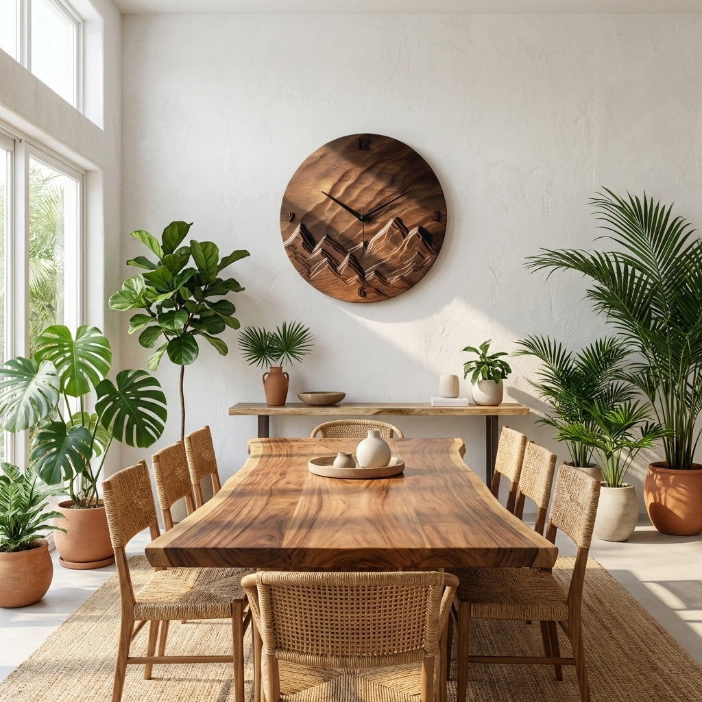 Rustic Wood Landscape Wall Clock For Living Room
