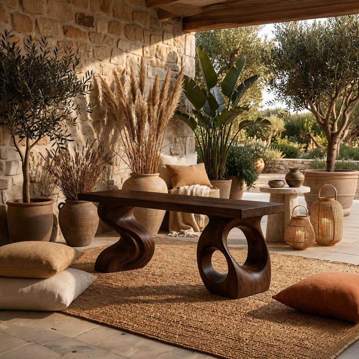 Modern Sculptural Twisted Base Bench For Living Interior Space