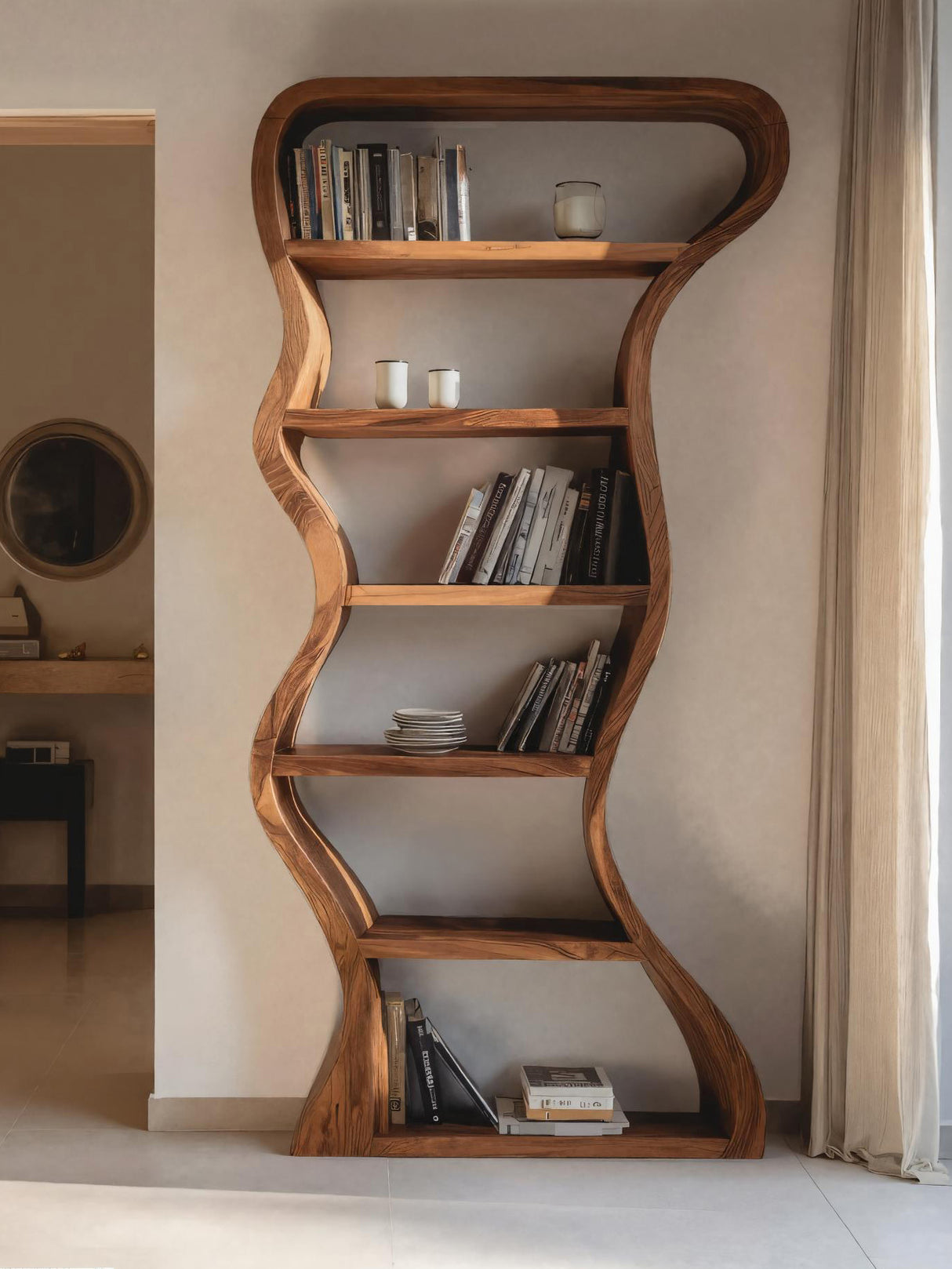 Organic Sculpture Wavy Bookshelf For Living Room Or Office Furniture