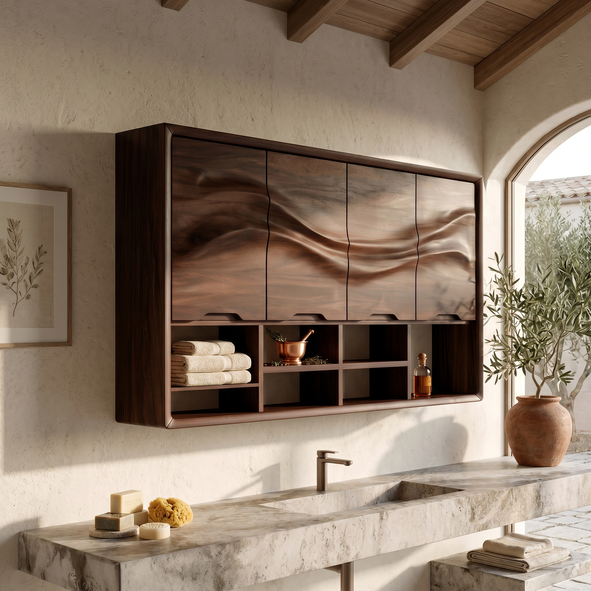Organic Wave Panel Bathroom Cabinet Primary Bathroom