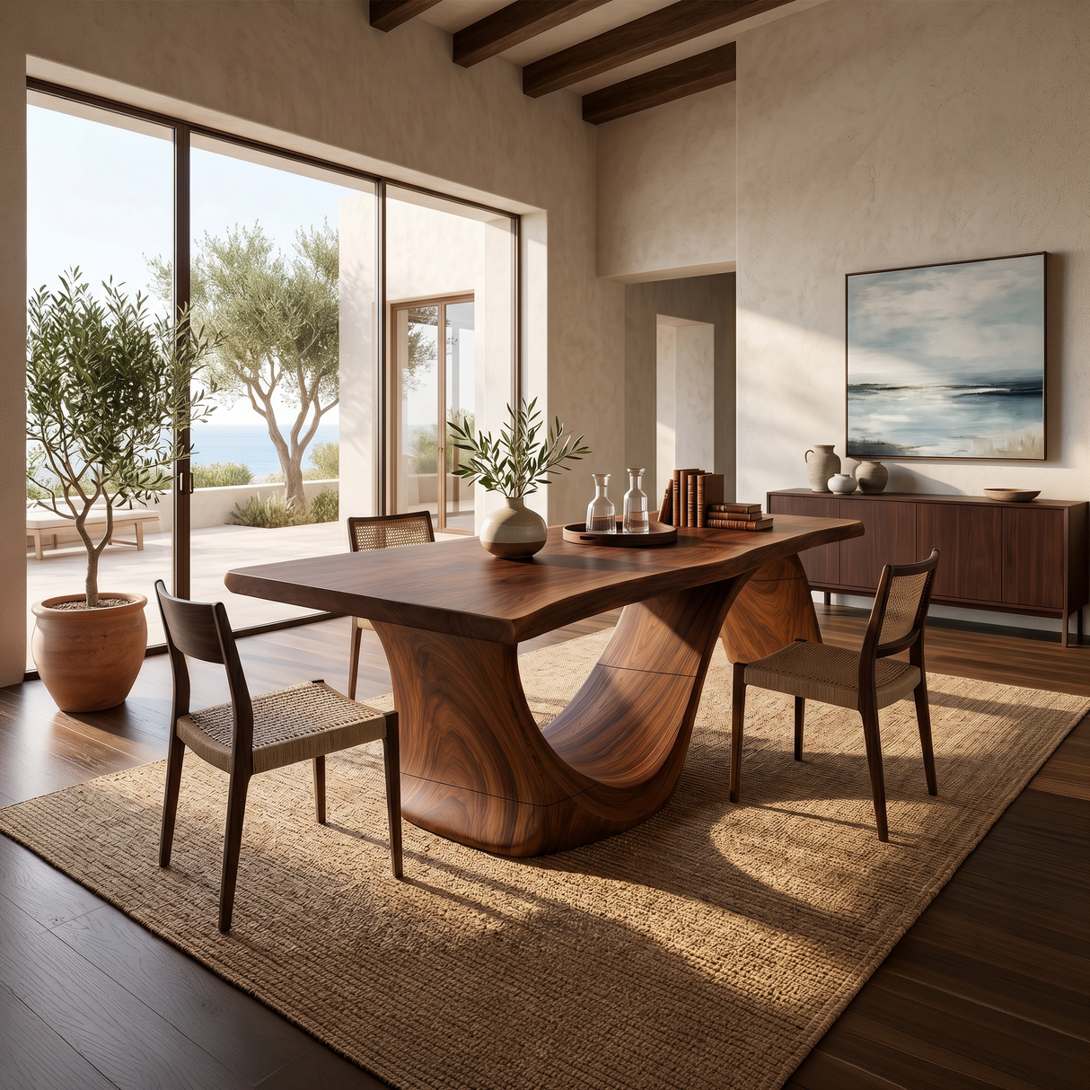 Mid Century Slab Dining Table For Dining Room Interior
