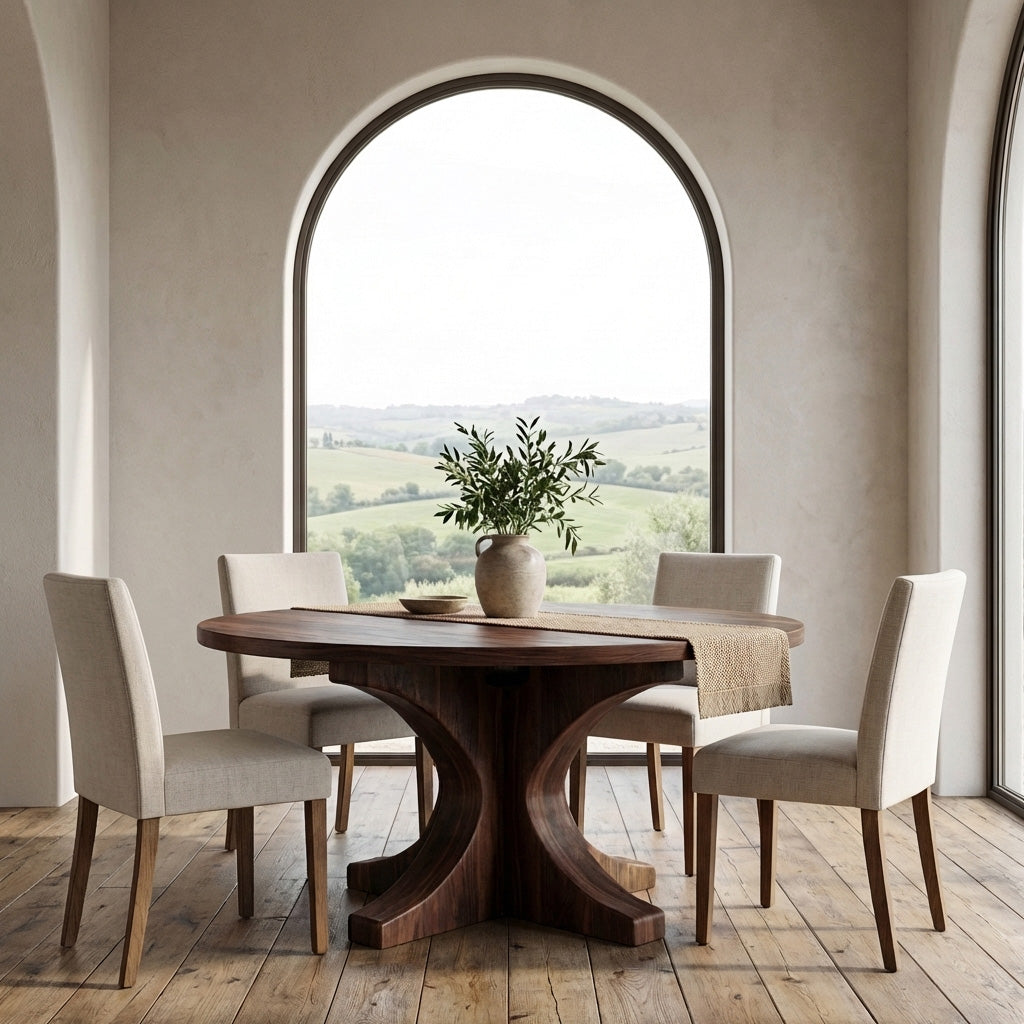 Modern Round Wooden Dining Table With Flared Base For Kitchen