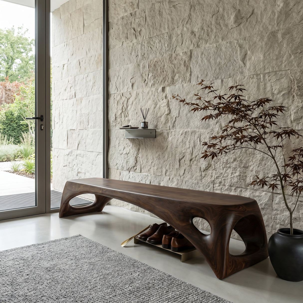 Minimalist Long Wooden Bench For Entryway