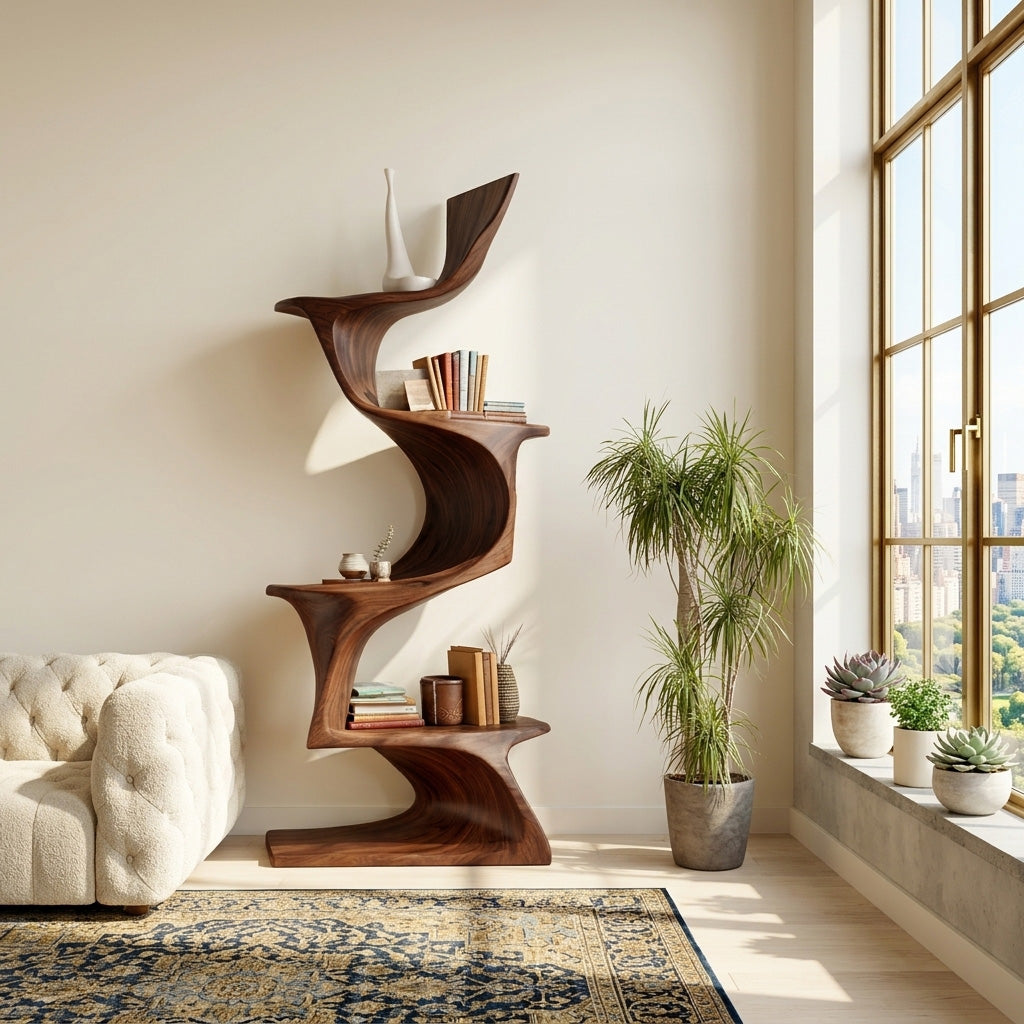 Organic Modern Natural Wood Bookshelf For Home Decor Corner