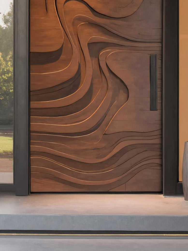Sculptural Front Door With Flowing Wave Design For Entryway