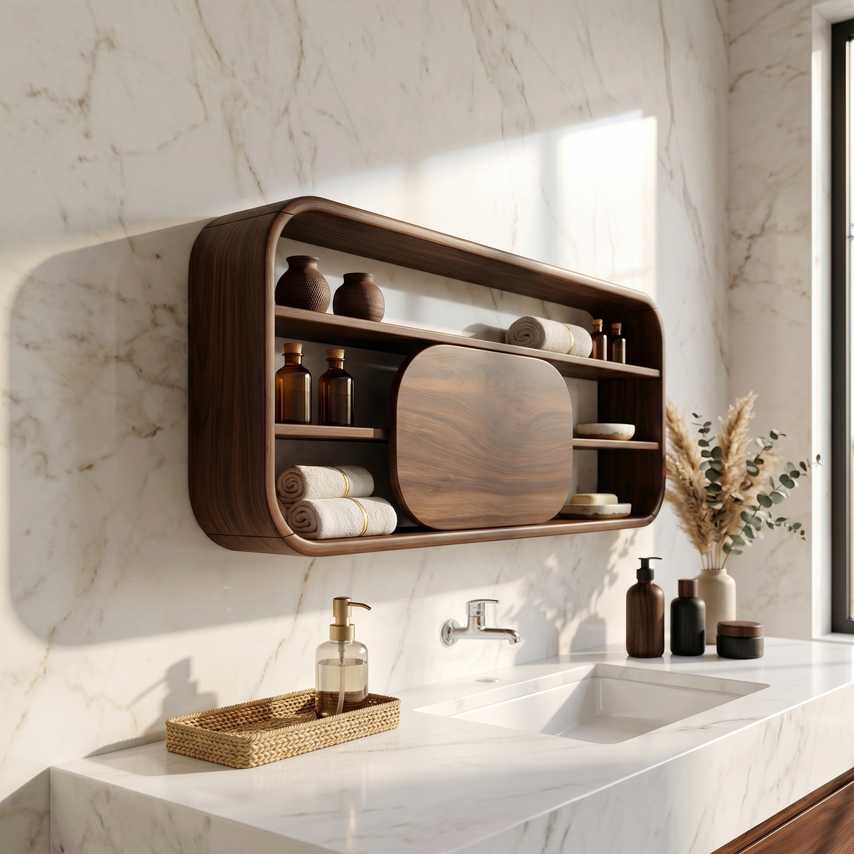 Scandinavian Curved Bathroom Cabinet Family Bathroom