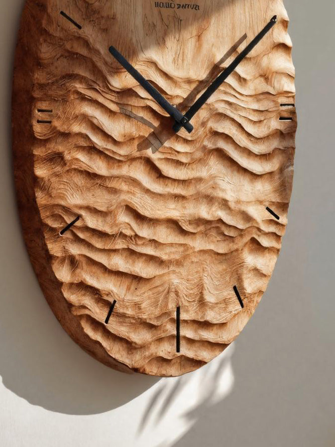 Artistic Wall Clock With Carved Oval Design For Office