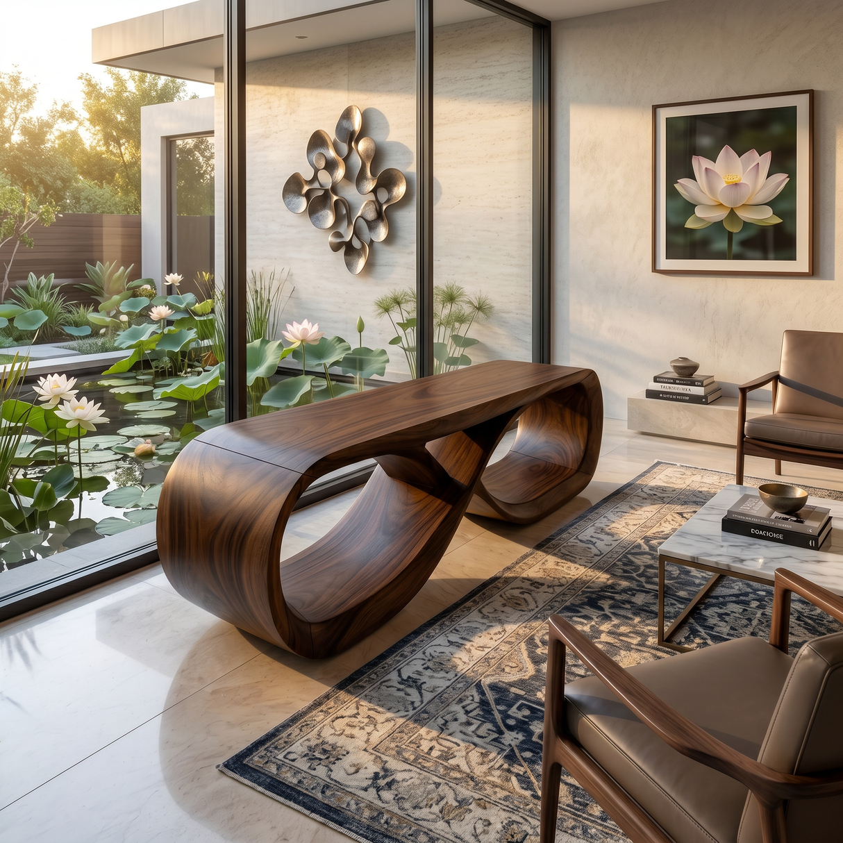 Curved Wooden Bench Contemporary Residence