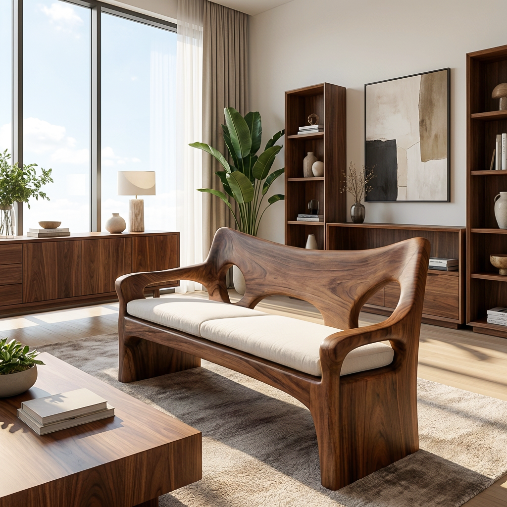 Modern Sofa With Sculptural Wood Frame For Home