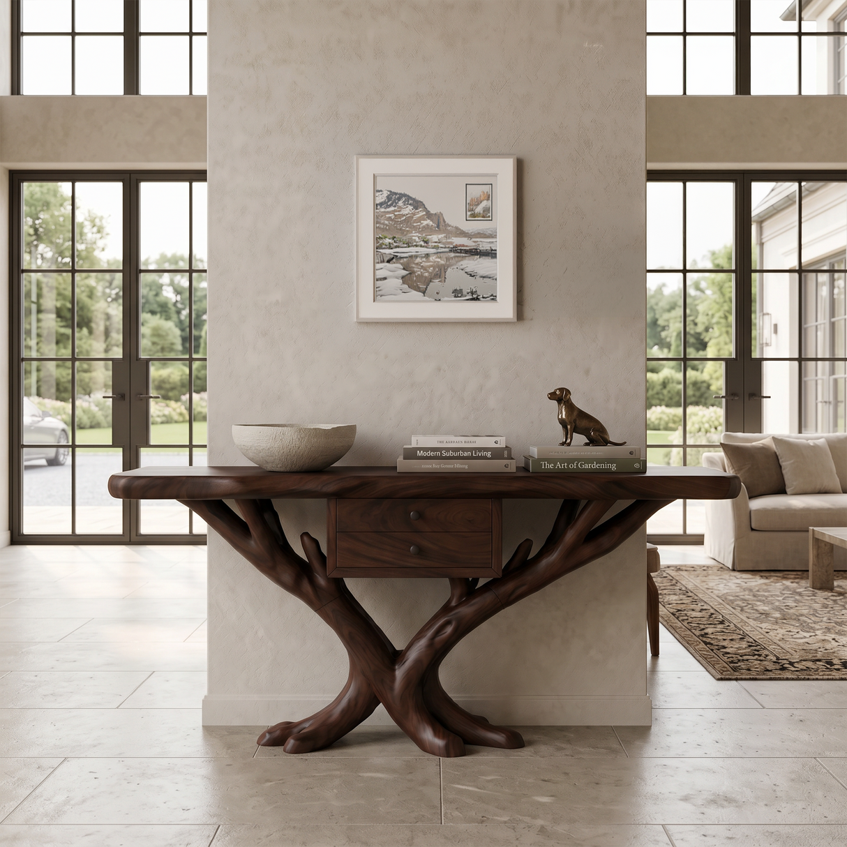 Organic Modern Tree Base Console Table Luxury Entryway