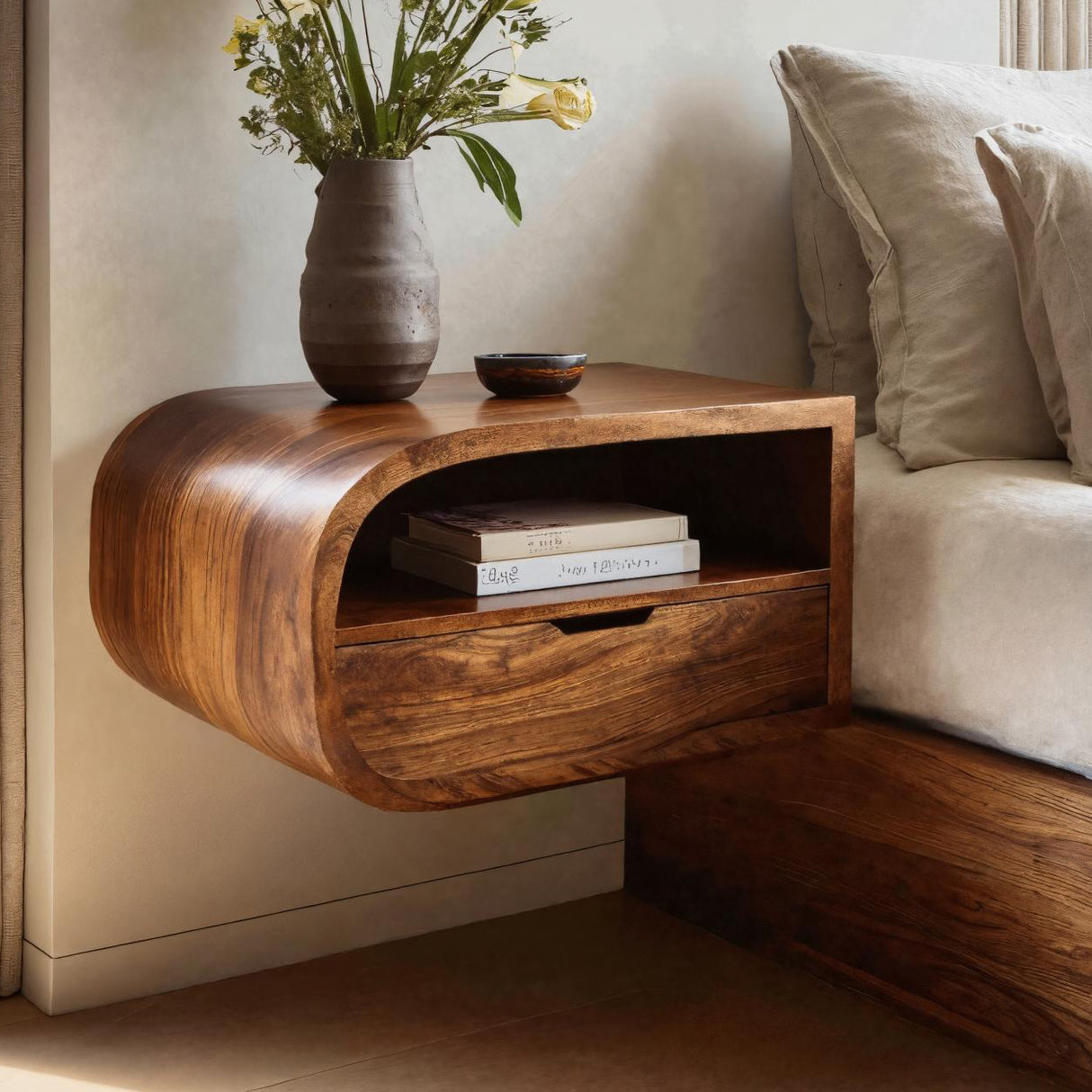 Minimalist Floating Nightstand With Storage For Bedroom