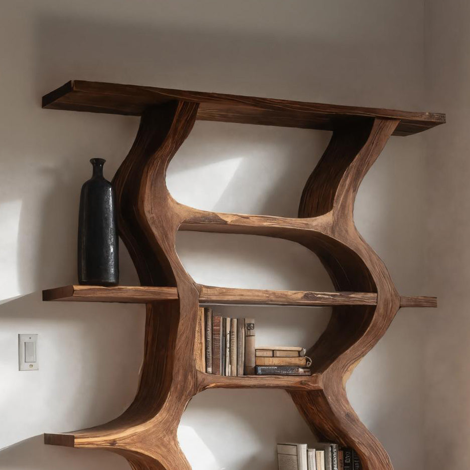 Modern Bookcase With Curved Open Shelf For Living Room
