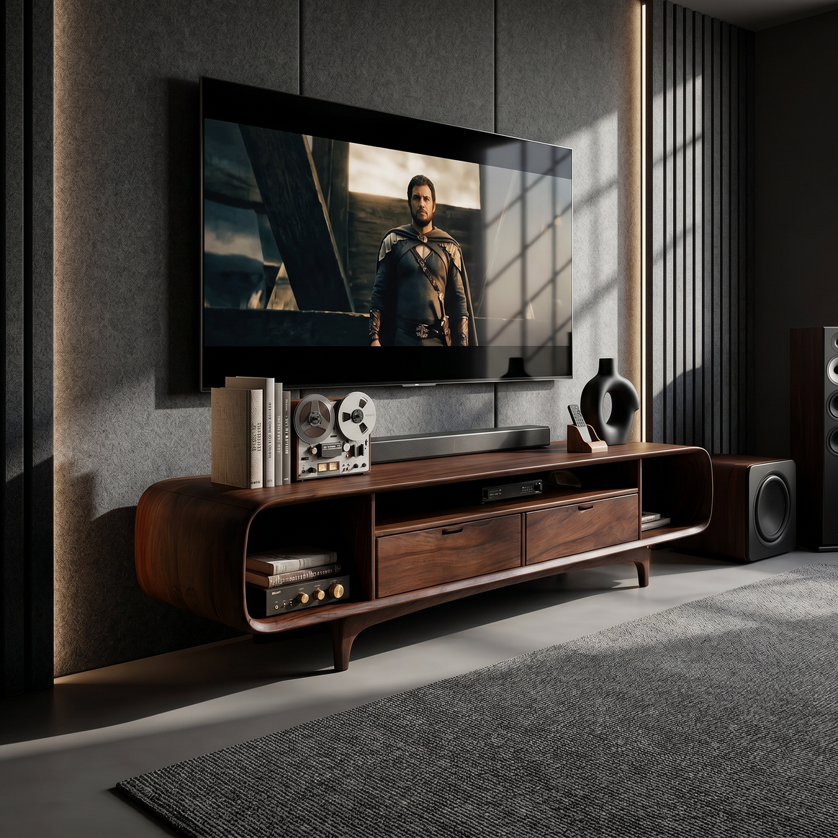 Rustic Walnut TV Cabinet For Lakeside Cabin Retreat