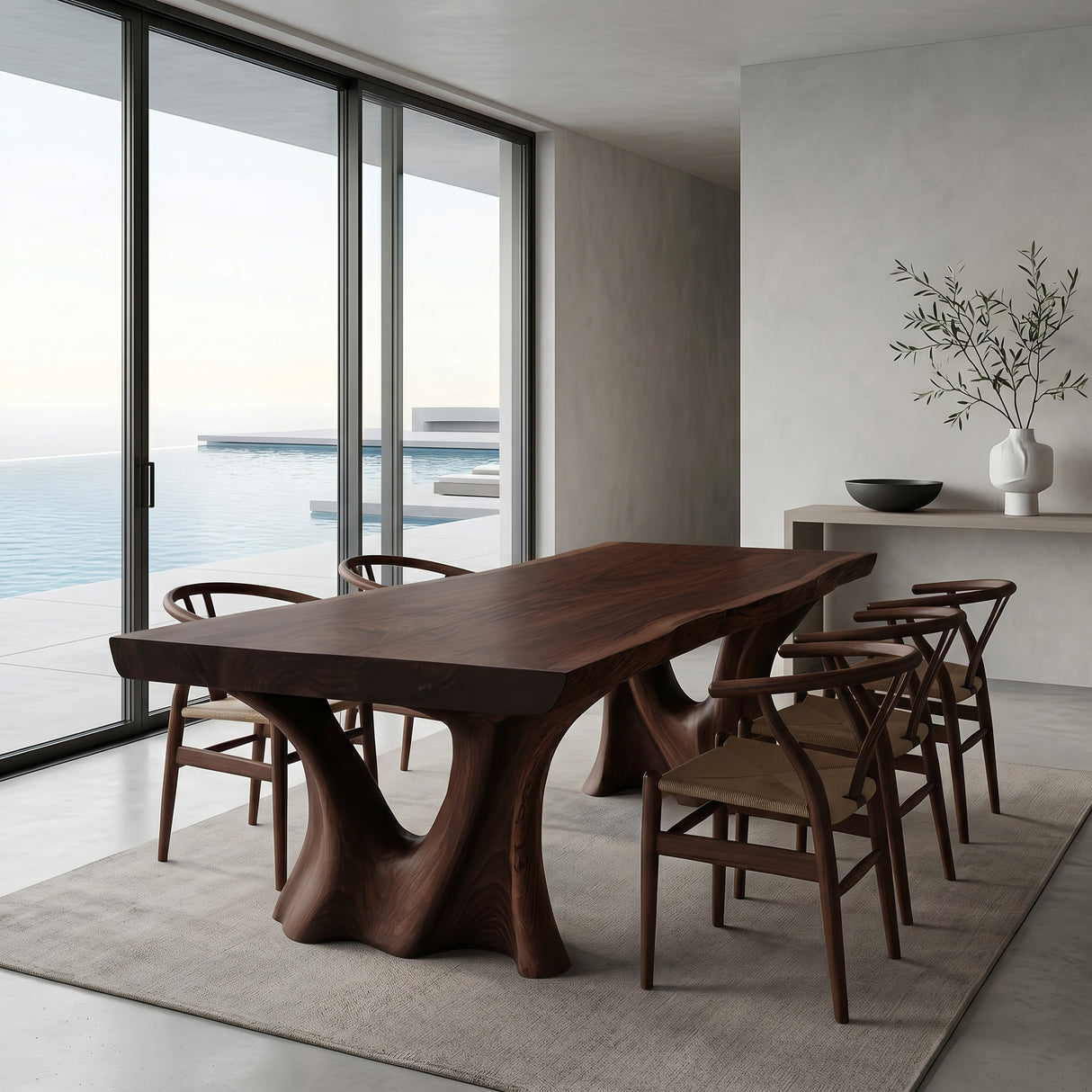 Modern Dining Table With Two Sculpted Legs For Dining Room