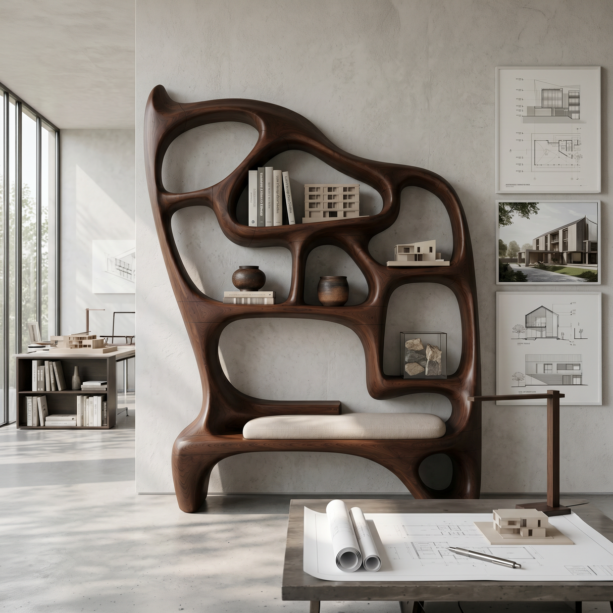 Mid Century Display Bookshelf For Open Living Area