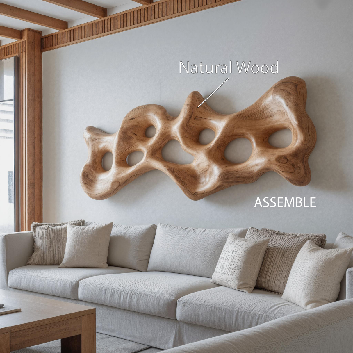 Organic Wall Art Sculpture With Carved Design For Living Room