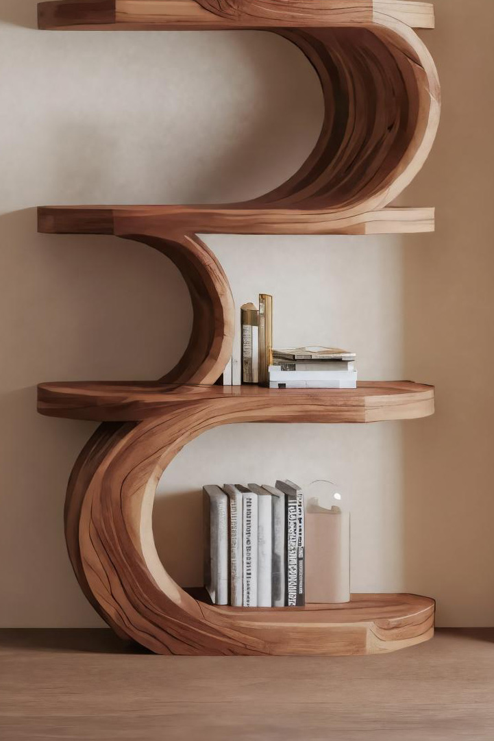 Modern Curved Bookshelf For Living Room Or Office Storage