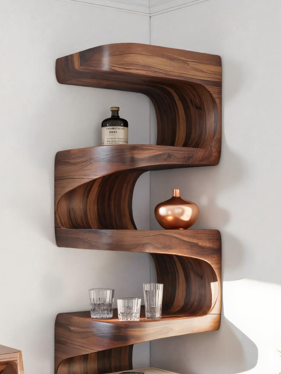 Modern Corner Wave Bookshelf For Living Room Or Contemporary Interior