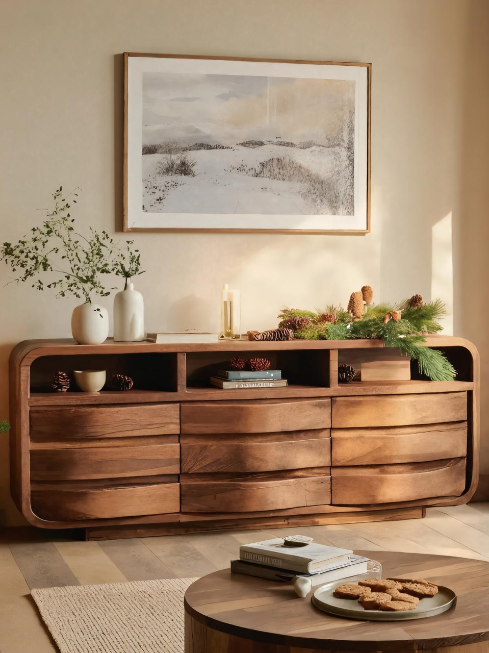 Modern Curved Sideboard For Living Room
