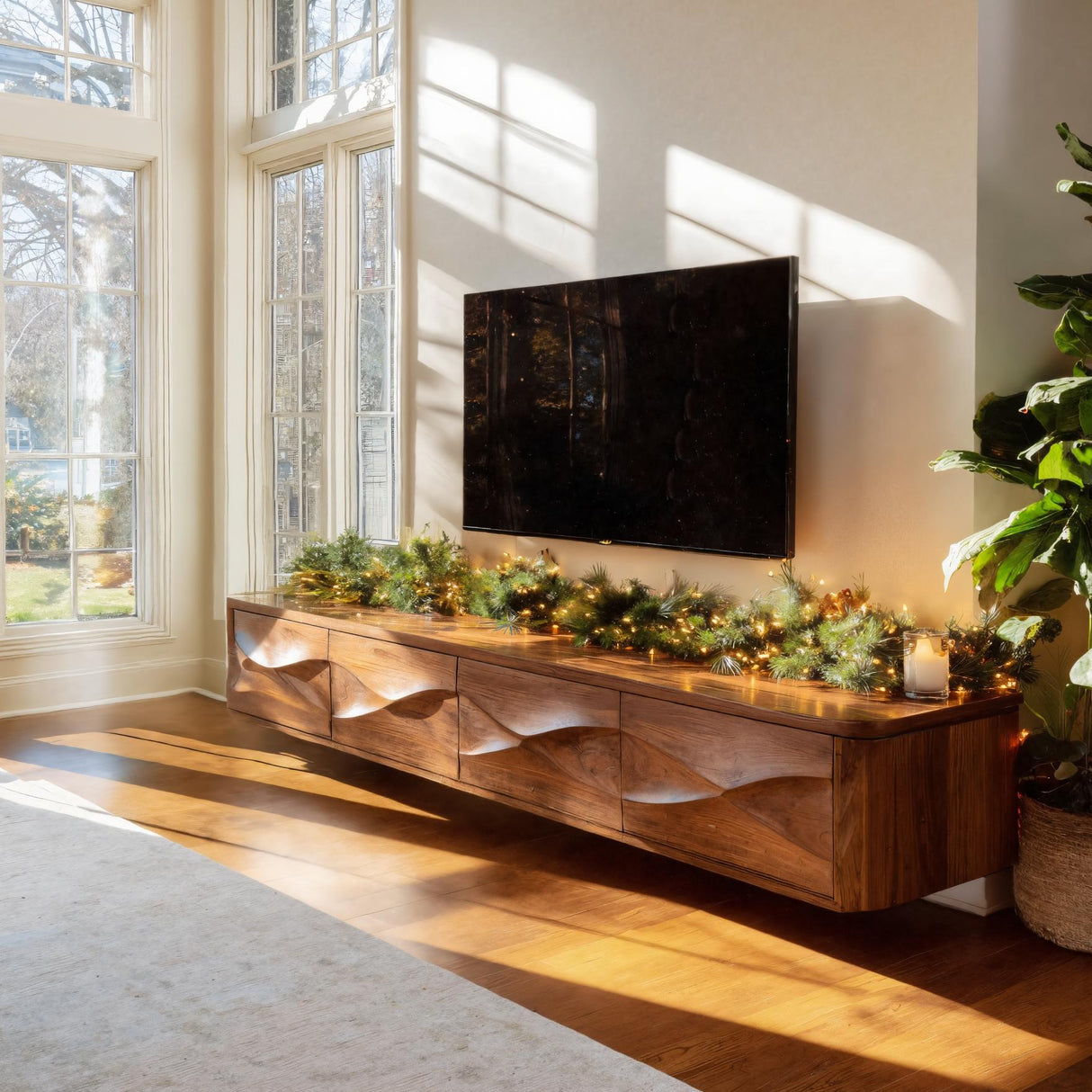 Modern Floating TV Console For Holiday Decor