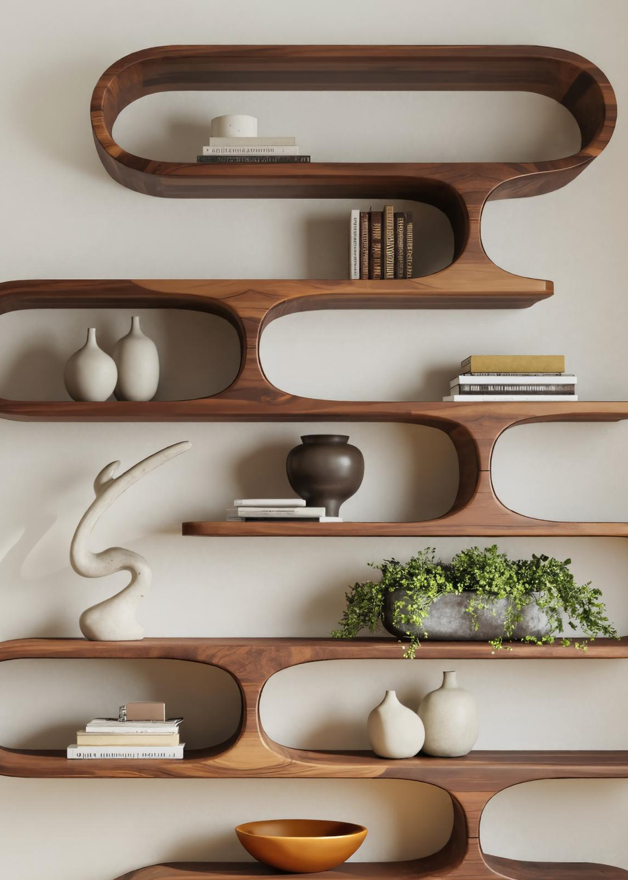Organic Oval Bookshelf For Living Room Or Creative Studio