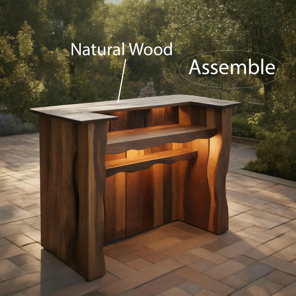 Rustic Outdoor Bar Counter With Lighting For Patio Or Garden