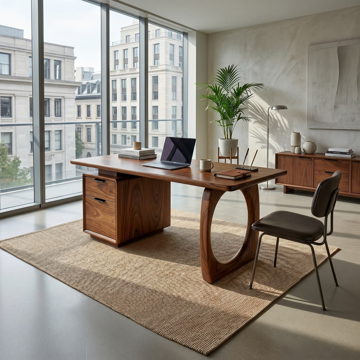 High Rise Workstation Desk With Curved Base For Penthouse Office