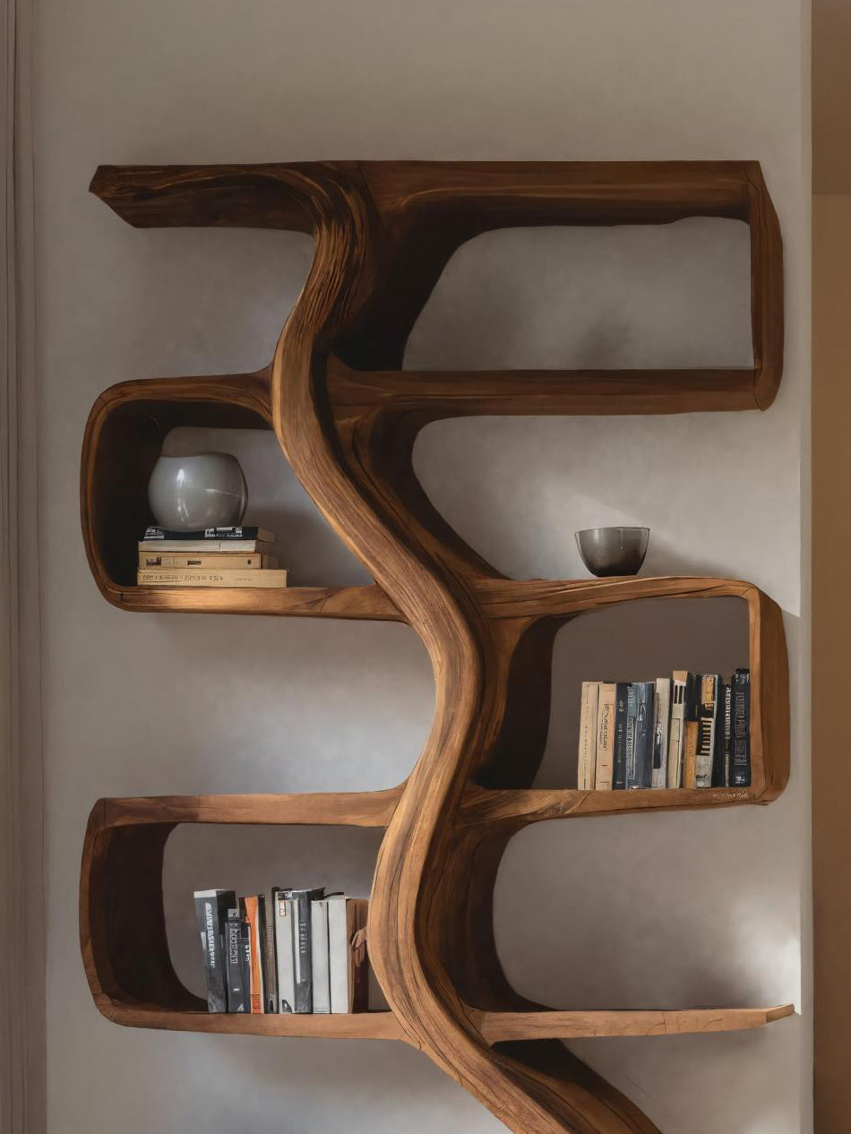 Organic Sculptural Bookshelf With Wavy Design For Living Room