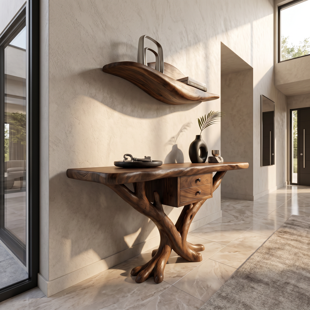 Organic Modern Tree Base Console Table Luxury Entryway