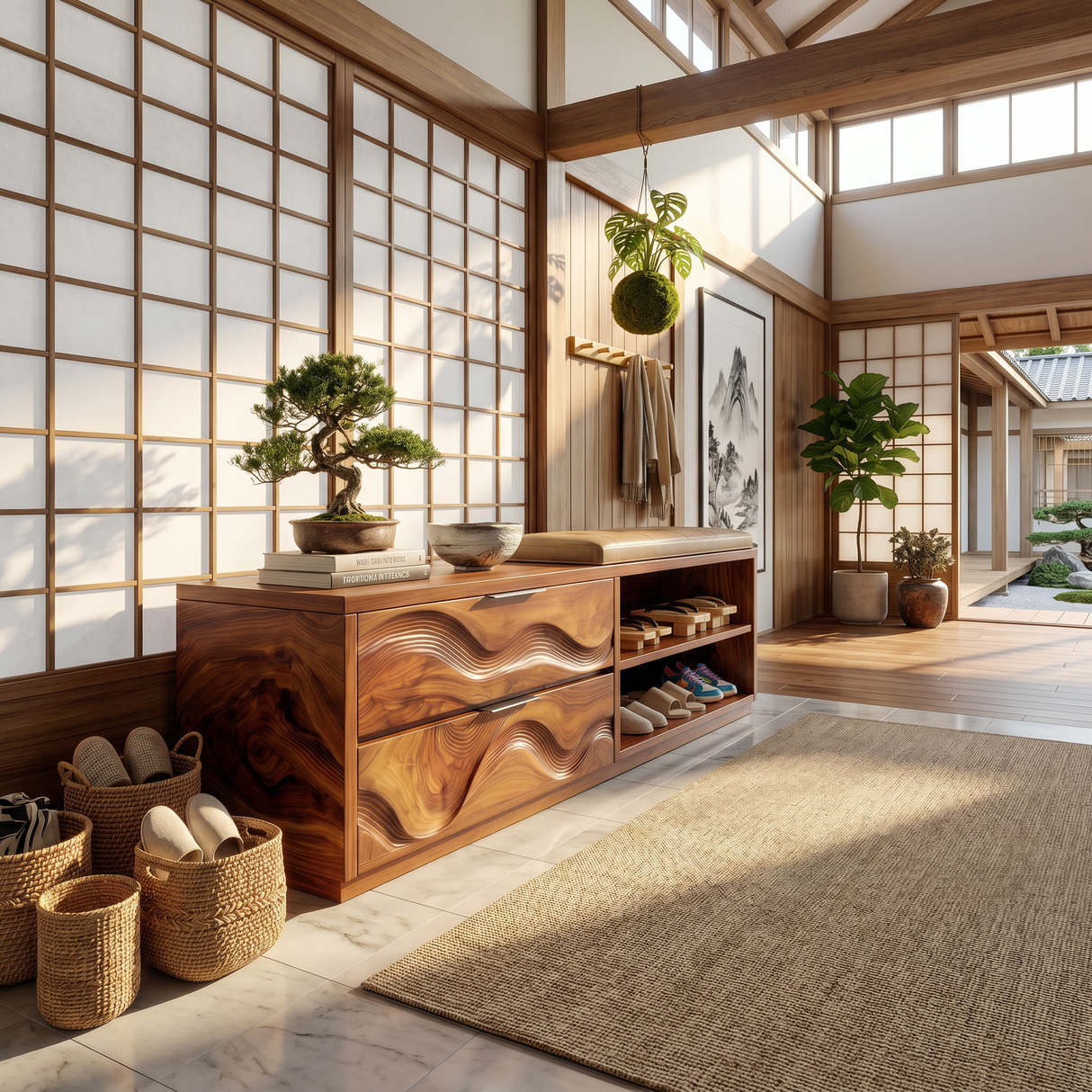 Japandi Shoe Storage Cabinet For Entryway Mudroom Nook Placement