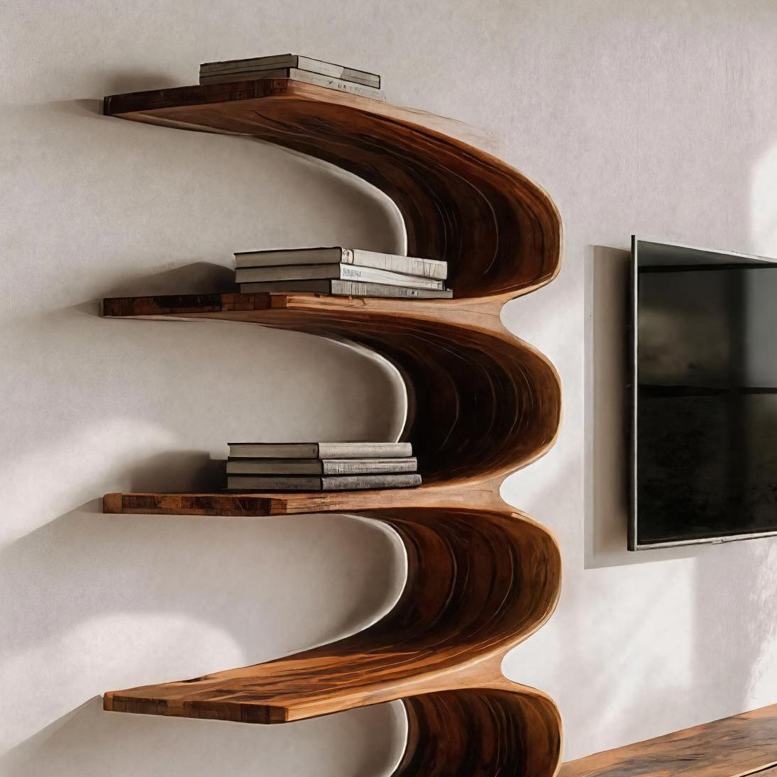 Minimalist Curved TV Console With Drawers For Living Design