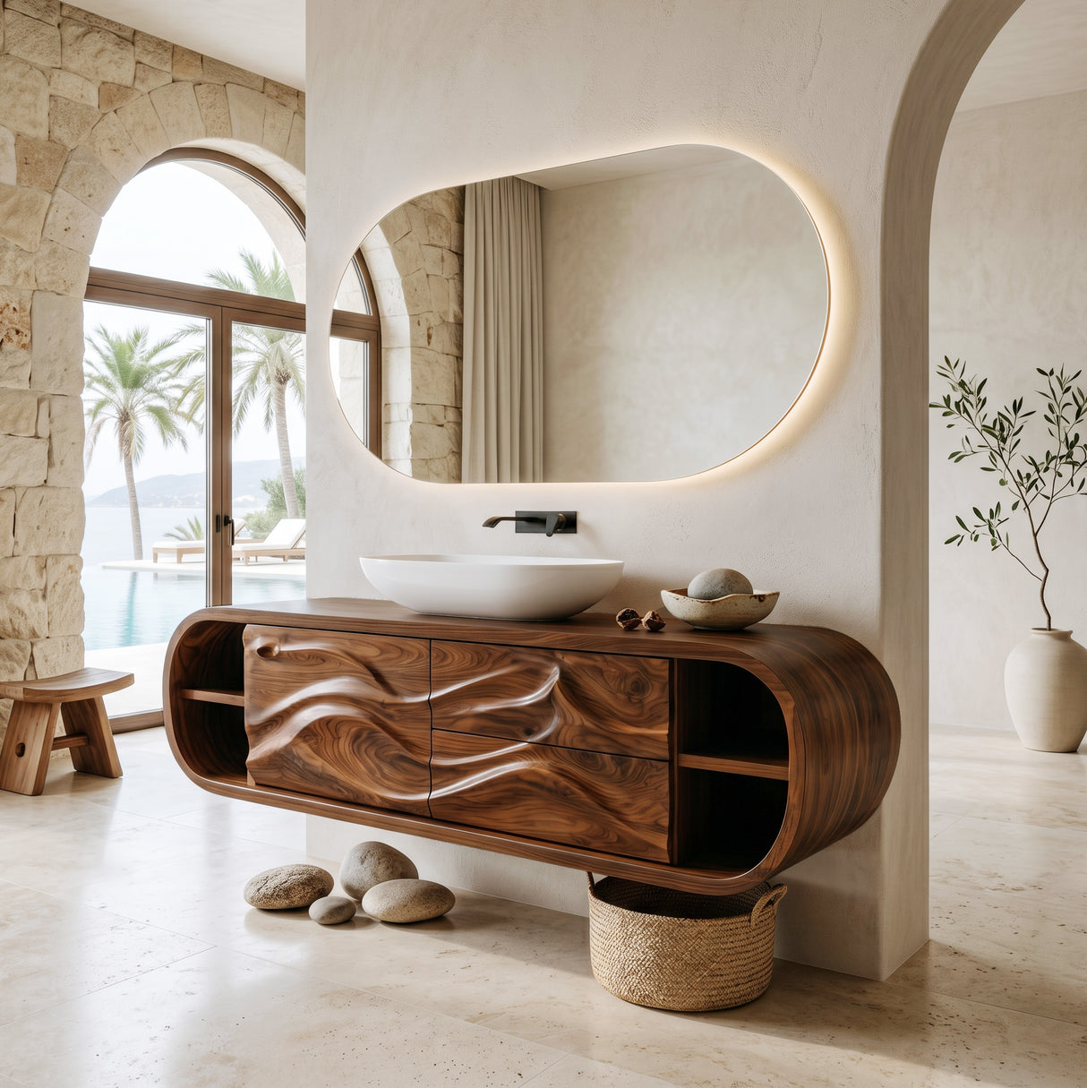 Contemporary Rounded Floating Bathroom Vanity For Modern Bathroom