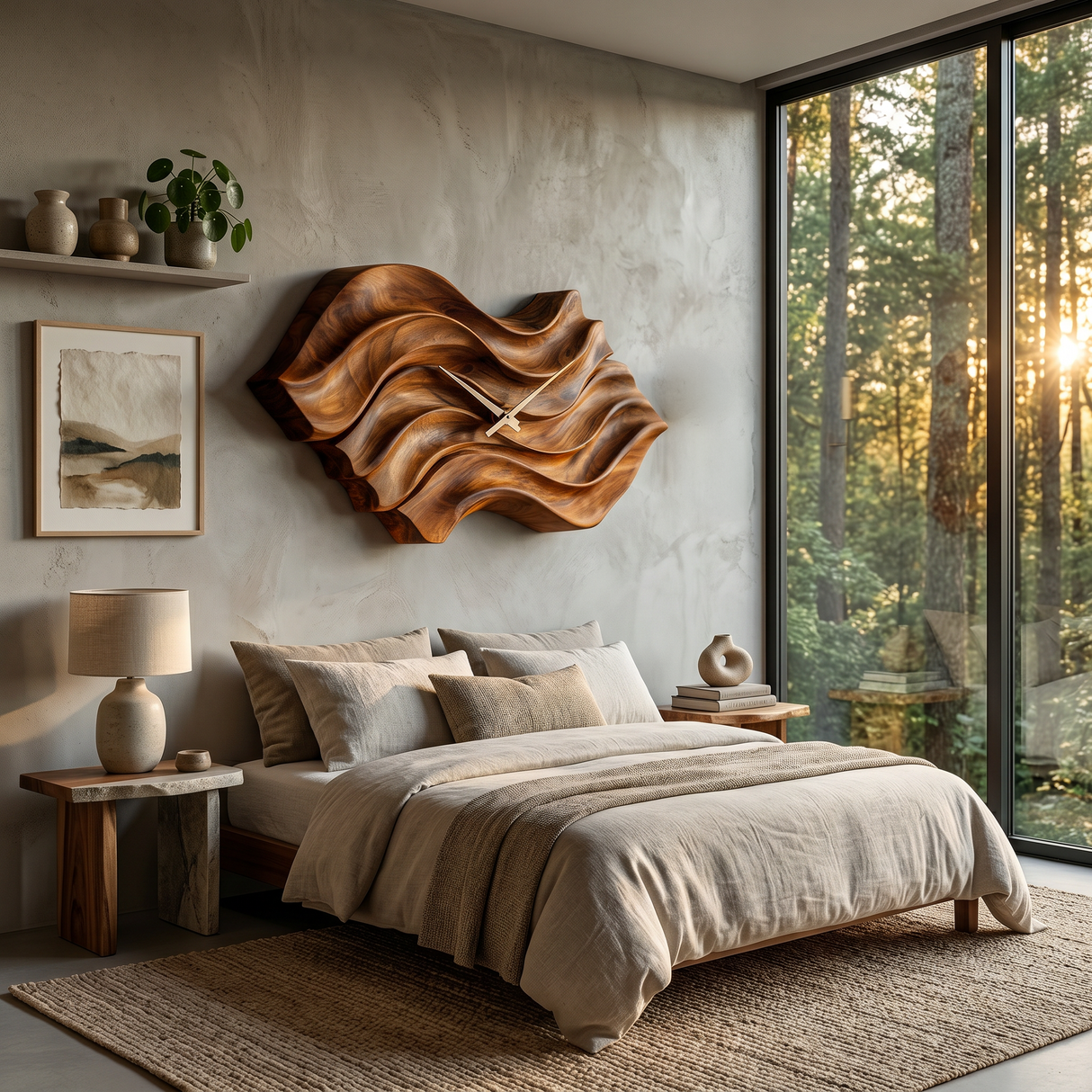 Modern Wooden Wall Clock With Organic Wavy Form For Bedroom