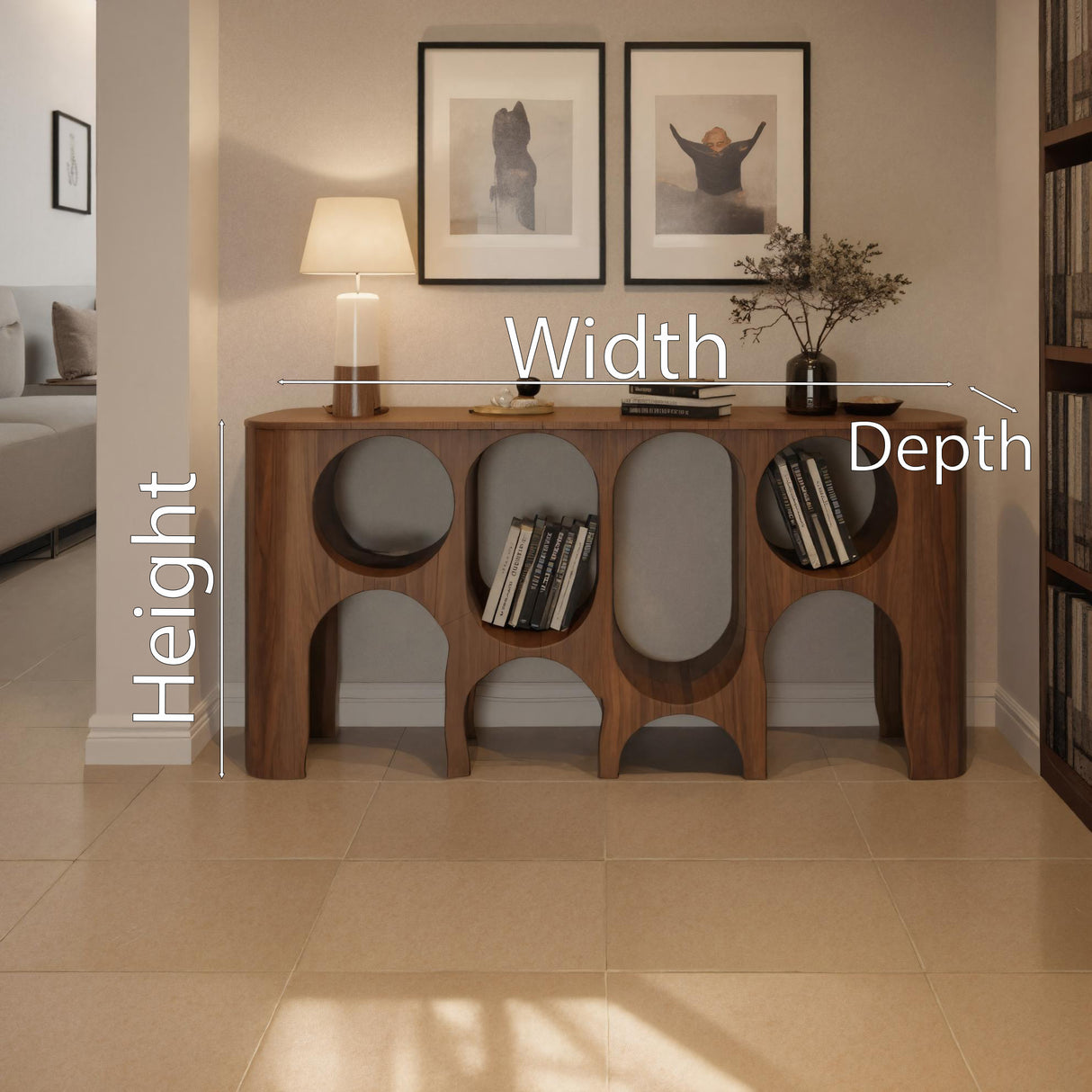 Modern Carved Console Table With Circular Cutout For Entryway