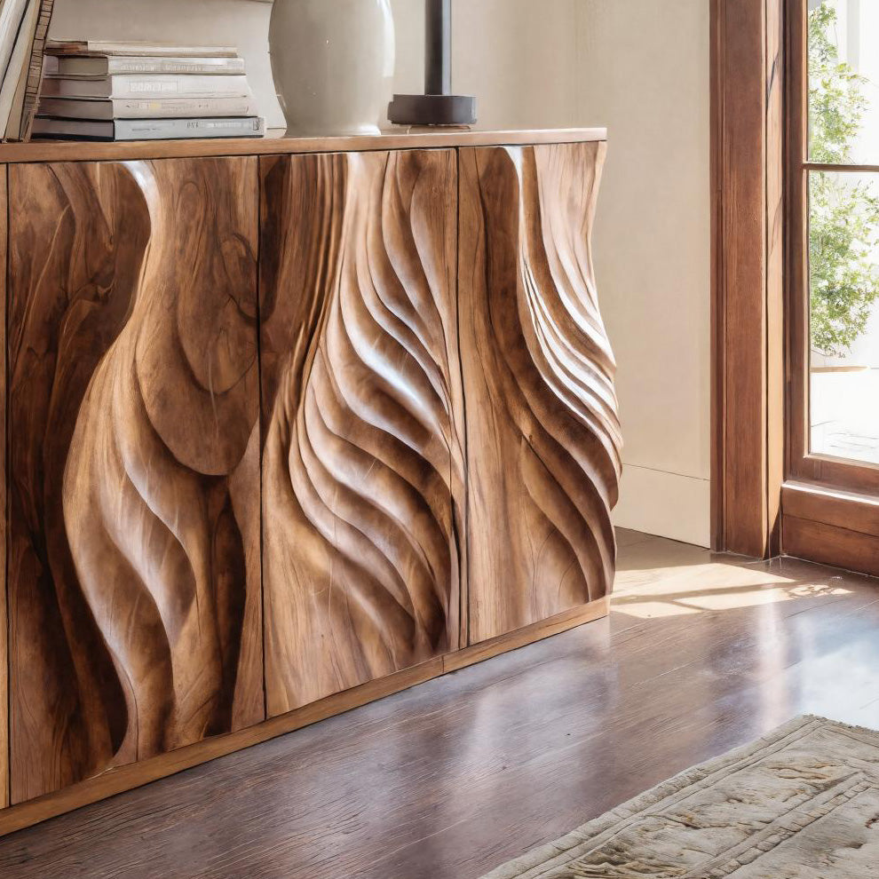 Luxury Credenza Sculpted Door Storage Furniture For Living