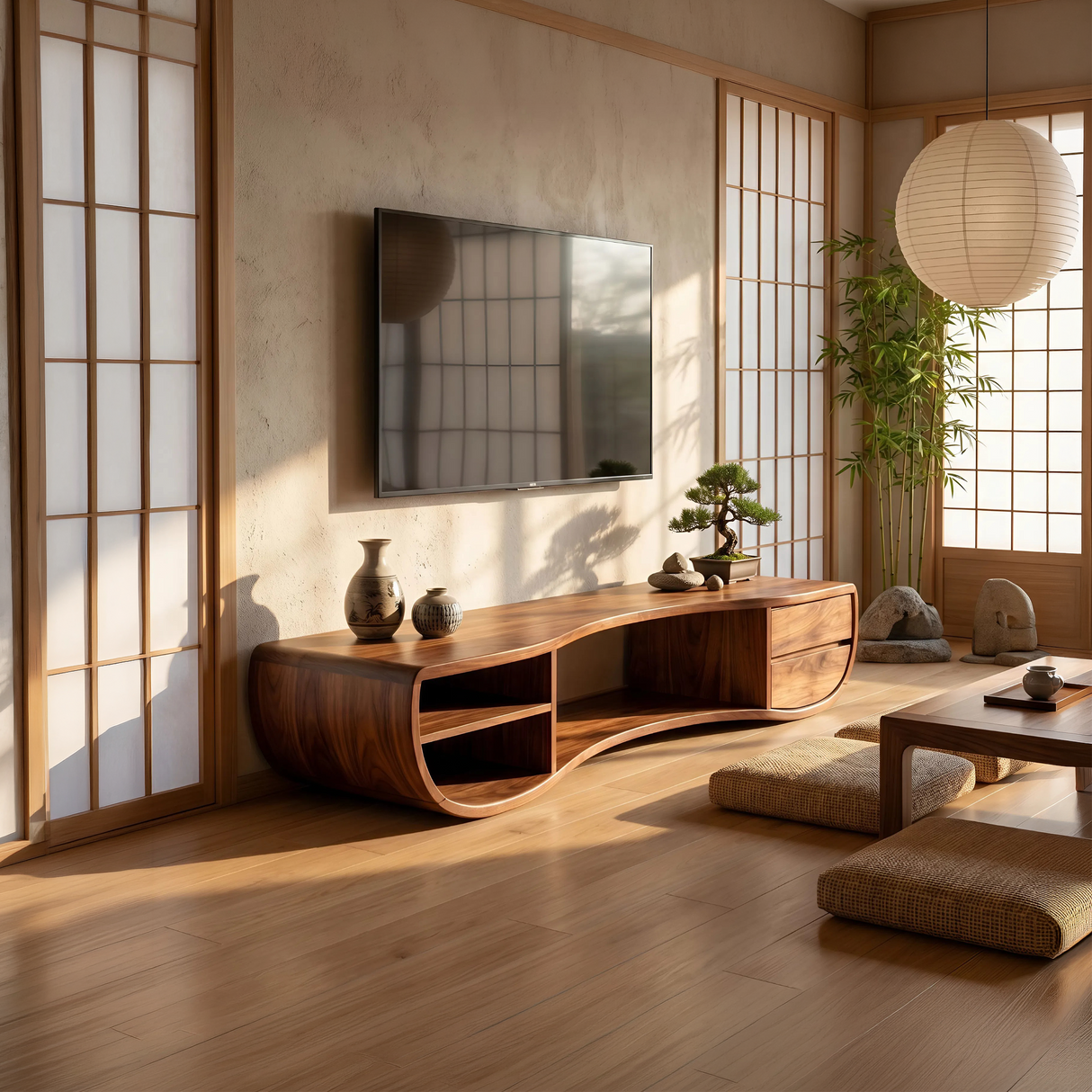 Modern Sculpted TV Stand For Media Corner