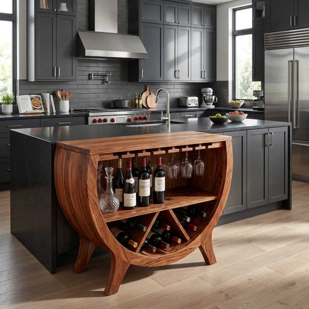 Wooden Wine Cabinet With Bottle Storage For Home Bar